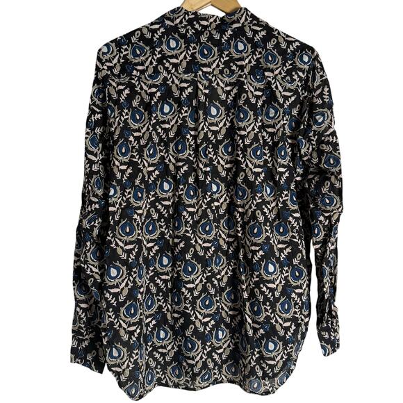 Roller Rabbit Black Floral Print Long Sleeve Cotton Button Up Too Size Large - Picture 7 of 9